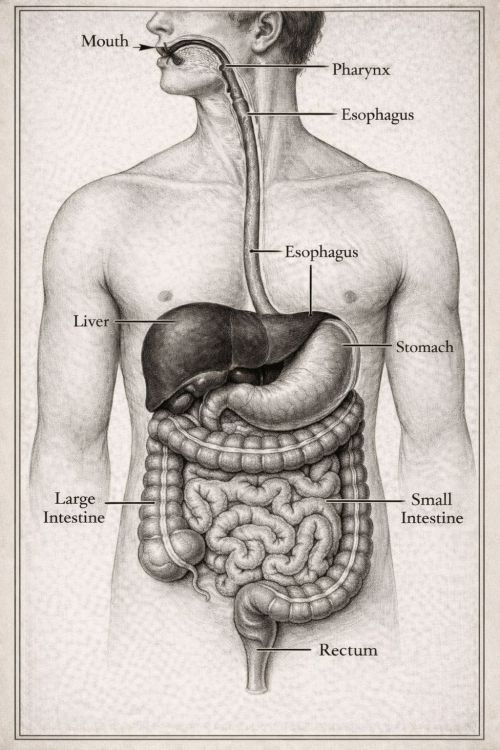 Parts of the human digestive system.